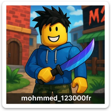 profile image of the Roblox user mohmmed_123000fr as seen in Murder Mystery 2 (MM2), capturing their avatar's appearance, vibrant and game-accurate style sticker