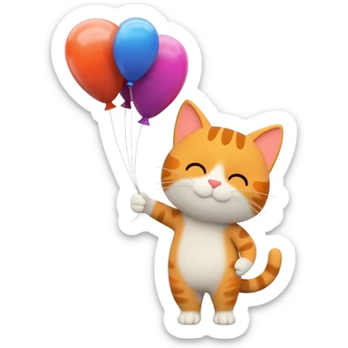 happy cat holding balloons sticker