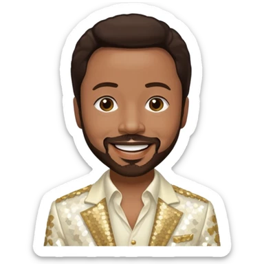 Maurice White from Earth, Wind & Fire with dark brown hair, ivory sequin outfit sticker