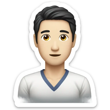 man from japan with white skin and black hair, wear casual shirt  sticker