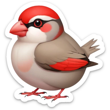 Java sparrow squashed by two hands like 🫸🐦🫷 but the color of the bird is white and beak is red sticker