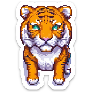 pixel art style tiger, simple and bold, 8-bit look sticker