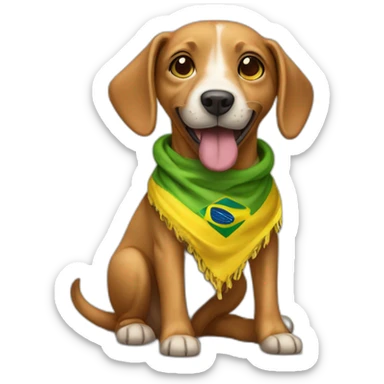 a caramel street dog holding wearing a brazilian color cloth sticker