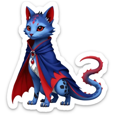 Kawaii feral, four-legged gothic badass black, red, indigo, cute beautiful pretty elegant divine edgy feline-vernid-sergal-Haku-dragon-fursona-animal-creature, full body, with intricate detailed markings, silken shawl sticker