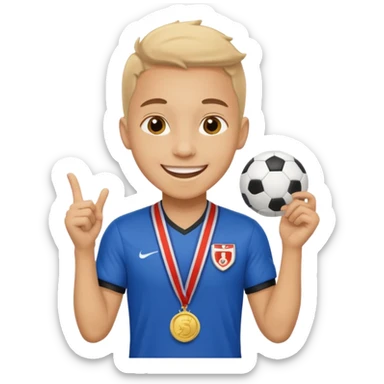Happy light soccer player with a first-place medal
 sticker