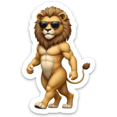 anthropomorphised lion wearing dark sunglasses walking upright sticker