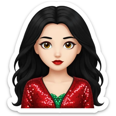 Jade from Bratz with long black hair and red sequin outfit sticker
