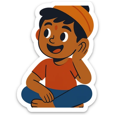 happy Indian kid listening to a story sticker