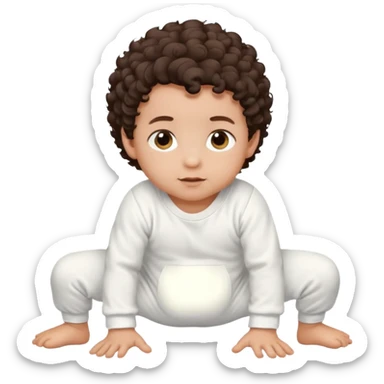 Baby boy crawling in white onsie, curly dark brown hair sticker