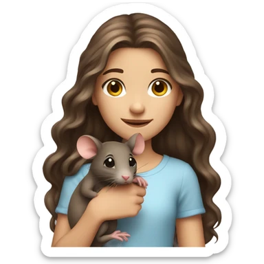 cute girl with long wavy brown hair holding rat and rat sticker