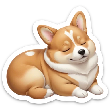 Cinematic Chubby Sleeping Corgi Portrait Emoji, Chubby and serene, with a round, adorable build, a smooth fawn coat accented by white patches, and those signature short legs, eyes gently closed in peaceful slumber, Simplified yet irresistibly endearing features, highly detailed, glowing with a gentle, dreamy glow, high shine, relaxed and content, stylized with a touch of whimsy, bright and heartwarming, soft glowing outline, capturing the essence of a blissfully sleepy herder, so comically serene it feels like it could roll out of the screen and snore with adorable charm! sticker
