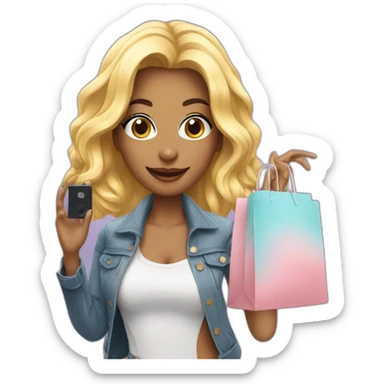 influencer taking selfie with a shopping bag sticker