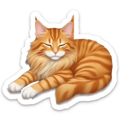 Orange Maine Coon sleep on striped rug sticker