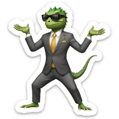 capitalist iguana banker godfather with black sunglasses breakdance no problem sticker