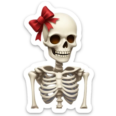 Cute skeleton w dark red bow on head sticker