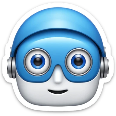 “Um robô branco e azul, com olhos digitais grandes, jeito atrapalhado e aparência muito fofa.” sticker