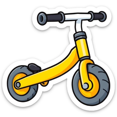 toddler bike with two extra wheels, bright and fun, cartoon style sticker