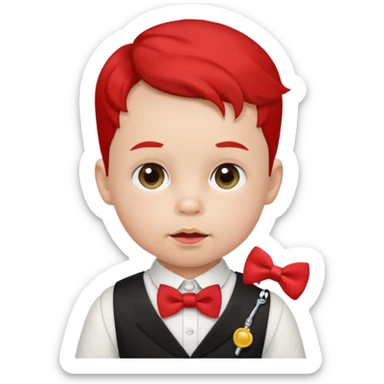 baby guy, with pacifier, wearing pastor custome, red bow tie sticker