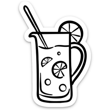Pitcher of yellow juice with lemon slices, refreshing summer drink sticker