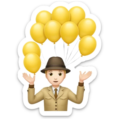 человек зацепился о шарики желтого цвета и летит вверх, видно только голову и шарики и руки sticker