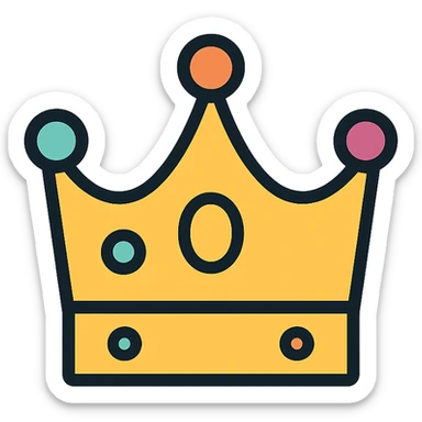 vector icon of a crown with gold and colorful elements, elegant and minimalist flat design, isolated on white background, award badge style, 2D flat vector, trending icon look, soft shadows, no text, perfect for commercial use, icon style sticker