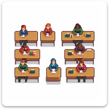group of students sitting at desks sticker