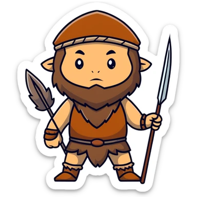 Cro-Magnon human hunter with spear and fur clothing sticker