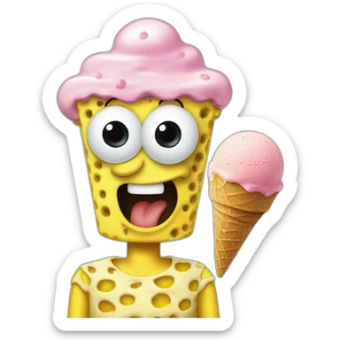 sponge bob wating an ice cream sticker