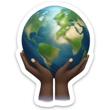hands holding planet earth sticker