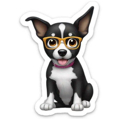 Black dog with short hair and white su glasses sticker