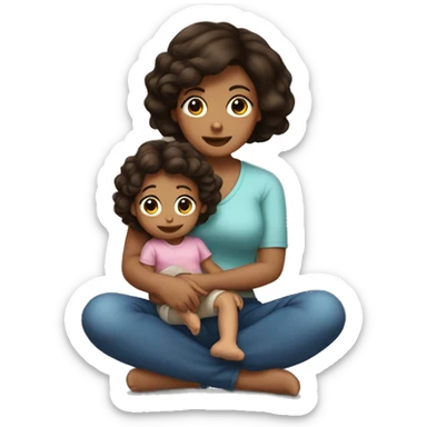 2year old dark brown hair sick sitting on mommy’s lap sticker