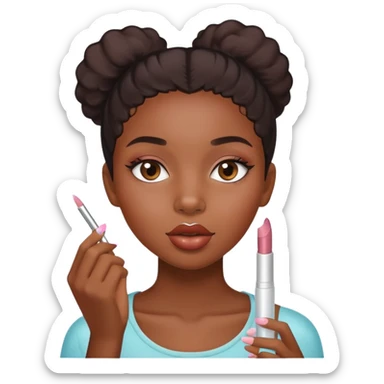 Black girl putting on clear lipgloss sticker