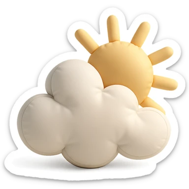 plush cushion cloud with sun rays, partly cloudy weather, soft edges, cushion style sticker