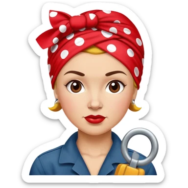 Rosie the Riveter, close-up, strong woman, red polka dot headscarf sticker