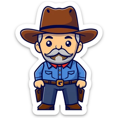 Dutch van der Linde from Red Dead Redemption 2, older man with mustache and beard, cowboy hat, suit, western gang leader sticker