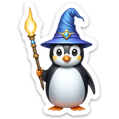 penguin wizard with sparks coming out of his wand sticker