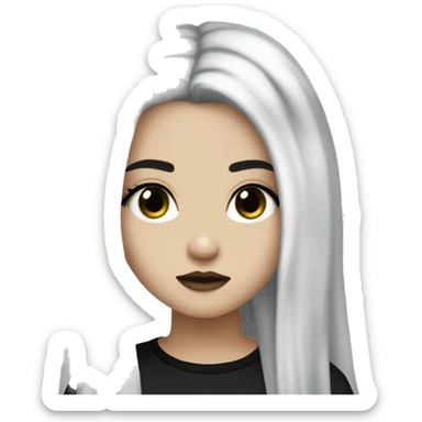 White Girl with black long hair black eyes and piercings on lower lip emo clothes sticker