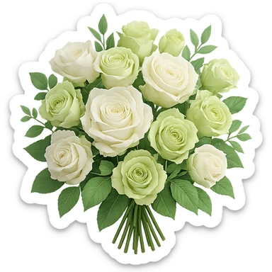 bouquet of white and green roses , remove background sticker