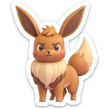 Eevee looking grumpy and fierce, standing tall, Microsoft Windows 10 2019 emoji design style sticker
