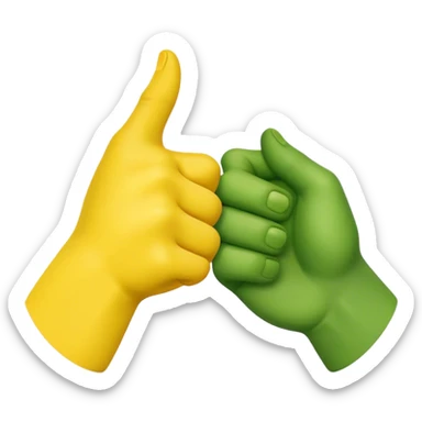 green hand and yellow hand handshake sticker
