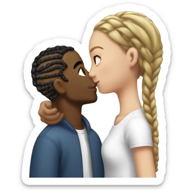 black man with cornrows kissing white brunette girl sticker