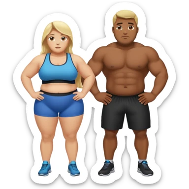 Obese blonde working out with muscular black man  sticker