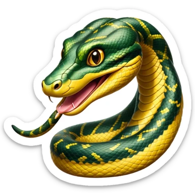 Cinematic Comical Anaconda Portrait Emoji, Head tilted dramatically with an exaggeratedly shocked expression, featuring a robust, patterned body with wide, comically expressive eyes full of humorous disbelief, Simplified yet hilariously expressive features, highly detailed, glowing with a slightly sassy jungle glow, high shine, dramatic yet playful, stylized with an air of quirky reptilian attitude, soft glowing outline, capturing the essence of a meme-worthy anaconda that looks ready to side-eye its way into viral fame! sticker