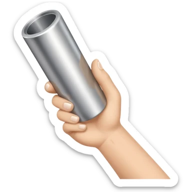 one single beige skin colored hand holding a cylindrical tube sticker