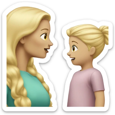 blonde women talking with blonde child  sticker
