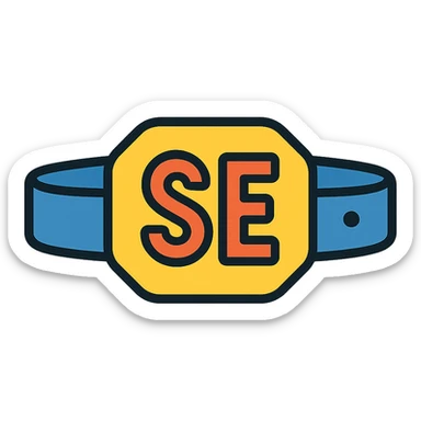 A belt with the letters S and E sticker