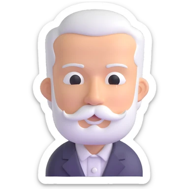 man with oval-shaped flat-top head, bushy white mustache, wearing a white shirt with three white buttons sticker