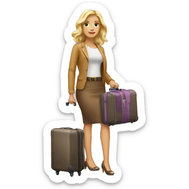 blonde woman with luggage sticker