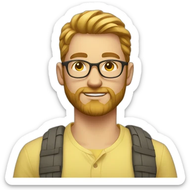 Young white Man, very very slight Full beard, sun yellow, clothes, clear glasses  sticker