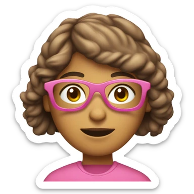 Chica castaña con lentes y buzo rosa sticker